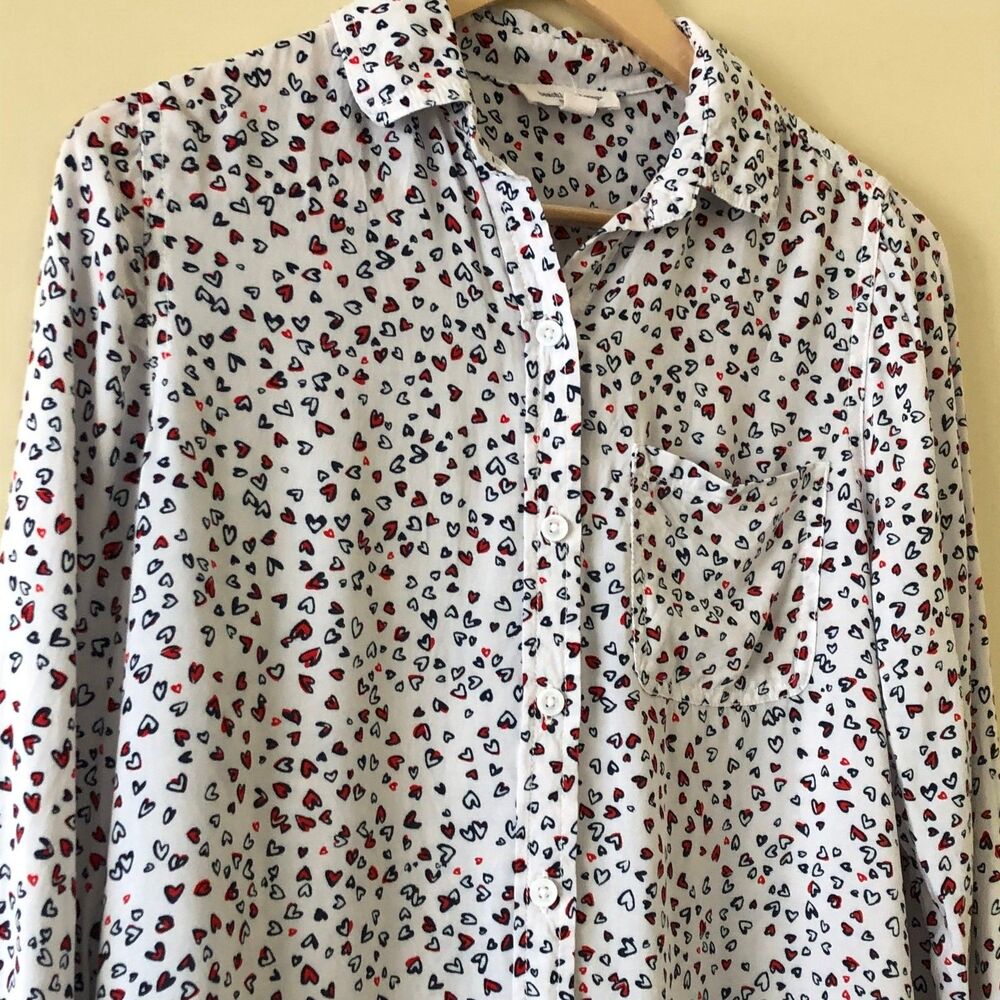 Hearts Shirt Button Front Long Sleeve Size S